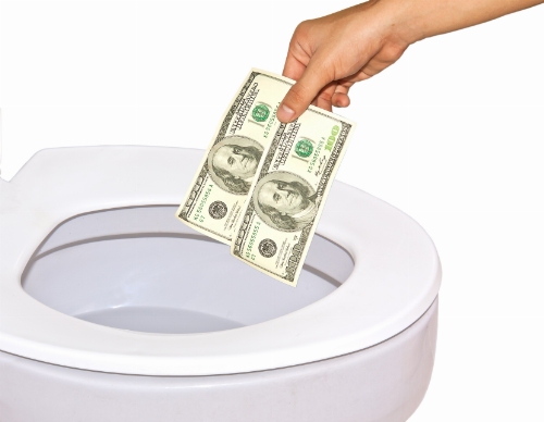flushing money down toilet